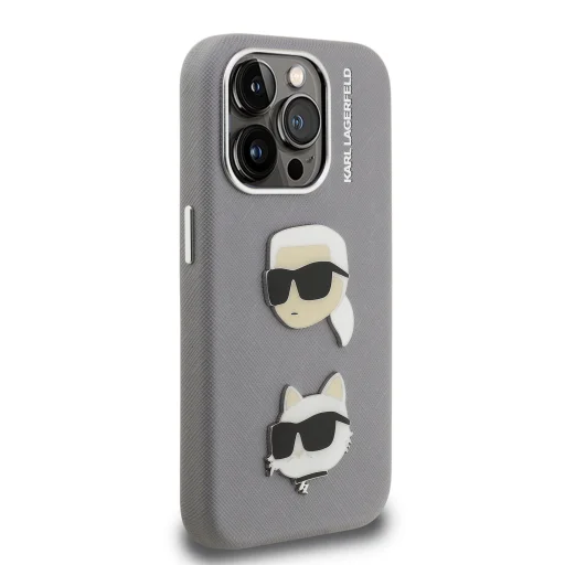  iPhone 15 Pro Max szürke Karl Lagerfeld Grained PU K&CH Heads tok - 4