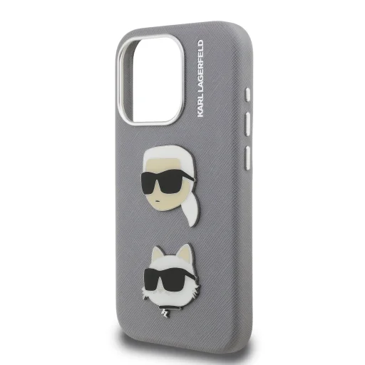  iPhone 15 Pro Max szürke Karl Lagerfeld Grained PU K&CH Heads tok - 5