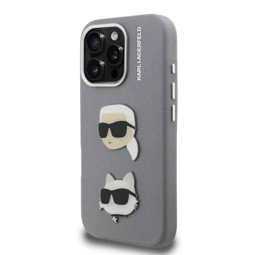  iPhone 16 Pro Max Szürke Karl Lagerfeld Grained PU K&CH Heads tok - 2