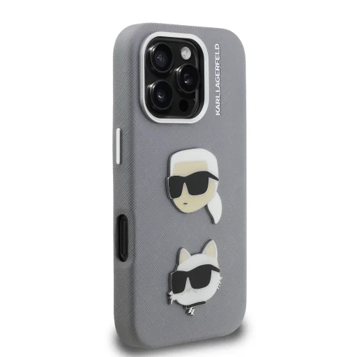  iPhone 16 Pro Max Szürke Karl Lagerfeld Grained PU K&CH Heads tok - 4