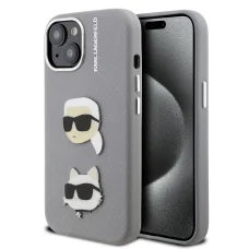  iPhone 15 Szürke Karl Lagerfeld Grained PU K&CH Heads tok