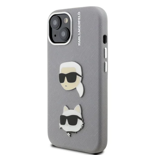  iPhone 15 Szürke Karl Lagerfeld Grained PU K&CH Heads tok - 2