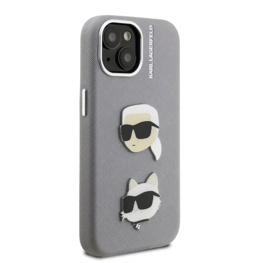 iPhone 15 Szürke Karl Lagerfeld Grained PU K&CH Heads tok - 4
