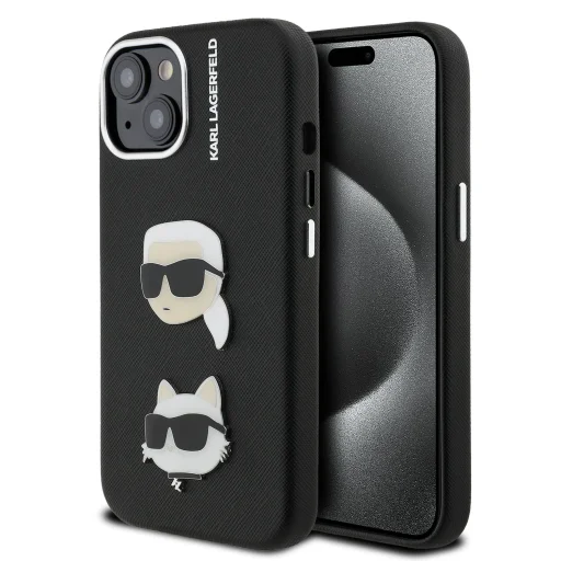  iPhone 15 Karl Lagerfeld Grained PU K&CH Heads tok - 1