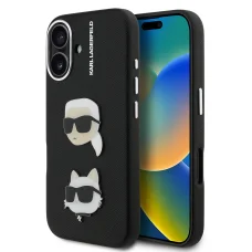  iPhone 16 Karl Lagerfeld Grained PU K&CH Heads tok fekete