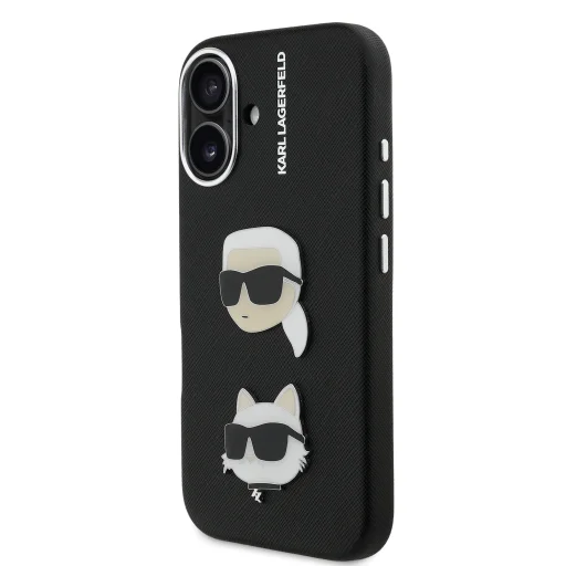  iPhone 16 Karl Lagerfeld Grained PU K&CH Heads tok fekete - 2
