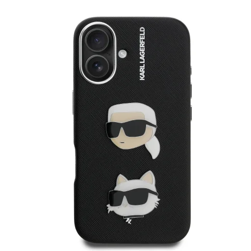  iPhone 16 Karl Lagerfeld Grained PU K&CH Heads tok fekete - 3
