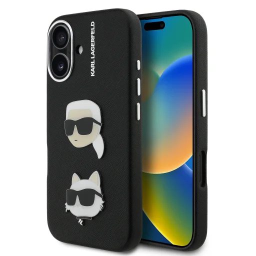  iPhone 16 Karl Lagerfeld Grained PU K&CH Heads tok fekete - 1