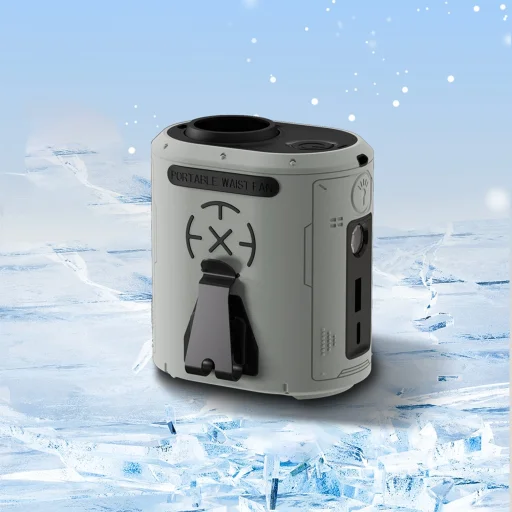  Techsuit - Prémium hordozható mini ventilátor (Z14) - beépített akkumulátorral, újratölthető, 5 fokozatú szélsebességgel, övcsattal, 5000mAh - szürke - 3