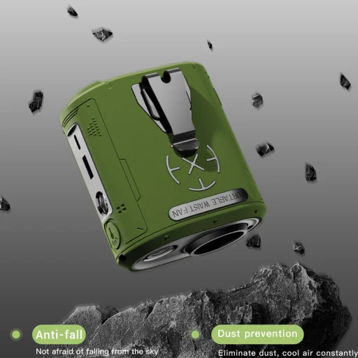  Techsuit - Prémium Hordozható Mini Ventilátor (Z14) - Power Bankkal, Újratölthető, 5 Szélerősséggel, Övcsattal, 5000mAh - Zöld - 8