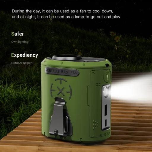  Techsuit - Prémium Hordozható Mini Ventilátor (Z14) - Power Bankkal, Újratölthető, 5 Szélerősséggel, Övcsattal, 5000mAh - Zöld - 4