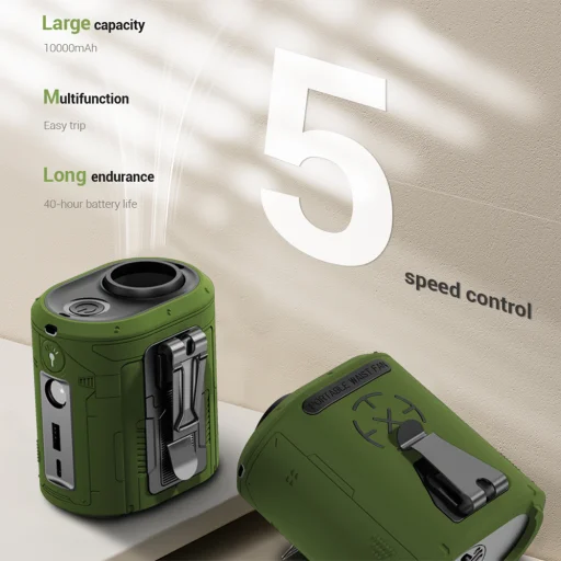  Techsuit - Prémium Hordozható Mini Ventilátor (Z14) - Power Bankkal, Újratölthető, 5 Szélerősséggel, Övcsattal, 5000mAh - Zöld - 6