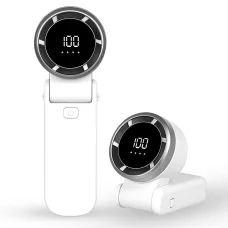  Techsuit - Prémium mini kézi ventilátor (A9) - LED digitális kijelzővel, USB-C újratölthető, 5 sebességfokozatú, 5000mAh - Fehér