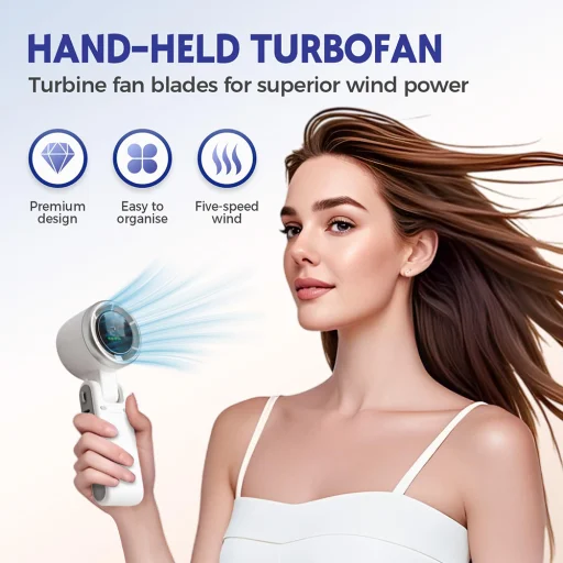  Techsuit - Prémium Mini Kézi Ventilátor (A9) - LED Digitális Kijelzővel, USB-C Újratölthető, 5 Szélsebesség, 5000mAh - Fekete - 5