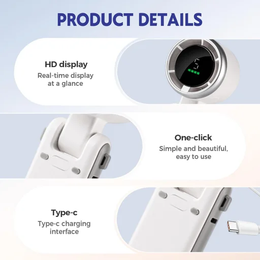  Techsuit - Prémium Mini Kézi Ventilátor (A9) - LED Digitális Kijelzővel, USB-C Újratölthető, 5 Szélsebesség, 5000mAh - Fekete - 2