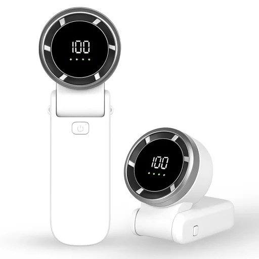  Techsuit - Prémium mini kézi ventilátor (A9) - LED digitális kijelzővel, USB-C újratölthető, 5 sebességfokozatú, 5000mAh - Fehér - 1