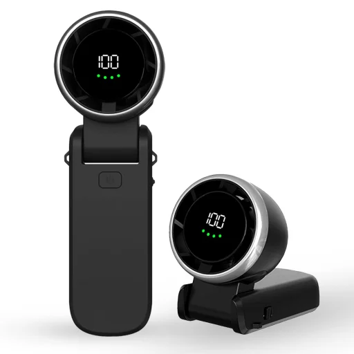  Techsuit - Prémium Mini Kézi Ventilátor (A9) - LED Digitális Kijelzővel, USB-C Újratölthető, 5 Szélsebesség, 5000mAh - Fekete - 1