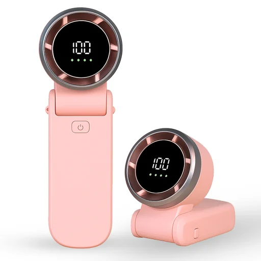  Techsuit - Prémium Mini Kézi Ventilátor (A9) - LED Digitális Kijelzővel, USB-C Újratölthető, 5 Szélsebesség, 5000mAh - Rózsaszín - 1