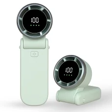  Techsuit - Prémium Mini Kézi Ventilátor (A9) - LED Digitális Kijelzővel, USB-C Tölthető, 5 Szélsebesség, 5000mAh - Zöld
