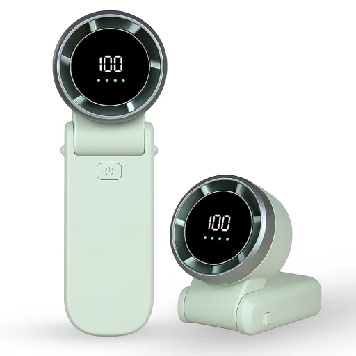  Techsuit - Prémium Mini Kézi Ventilátor (A9) - LED Digitális Kijelzővel, USB-C Tölthető, 5 Szélsebesség, 5000mAh - Zöld - 1