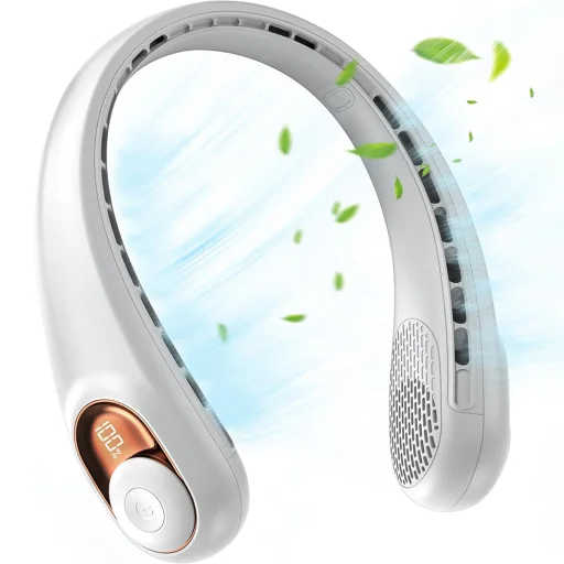  Techsuit - Nyakventilátor (S9) - Hordozható, Digitális kijelzővel, 3 Szélsebesség, 5200mAh, 5800RPM - Fehér - 1