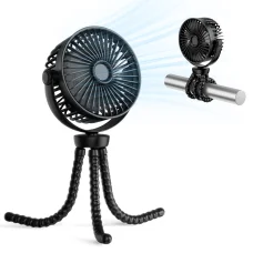  Techsuit - Babakocsi Ventilátor (VP1) - Hordozható, Négysebességes, 360°-ban Hajlítható Tripod Csiptető, 4000mAh - Fekete