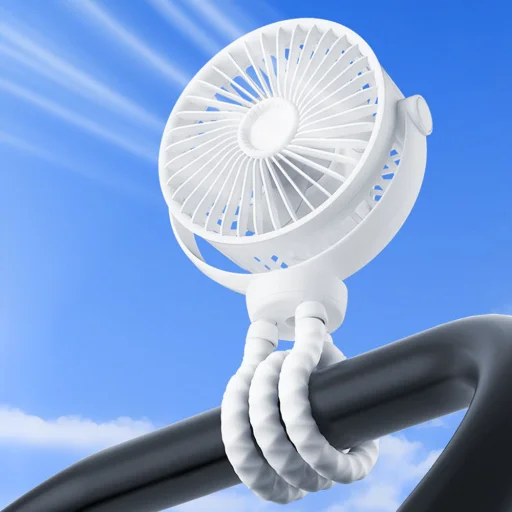  Techsuit - Babakocsi Ventilátor (VP1) - Hordozható, Négysebességes, 360°-ban Hajlítható Tripod Csiptető, 4000mAh - Fekete - 11