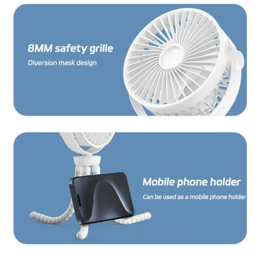  Techsuit - Babakocsi Ventilátor (VP1) - Hordozható, Négysebességes, 360°-ban Hajlítható Tripod Csiptető, 4000mAh - Fekete - 15