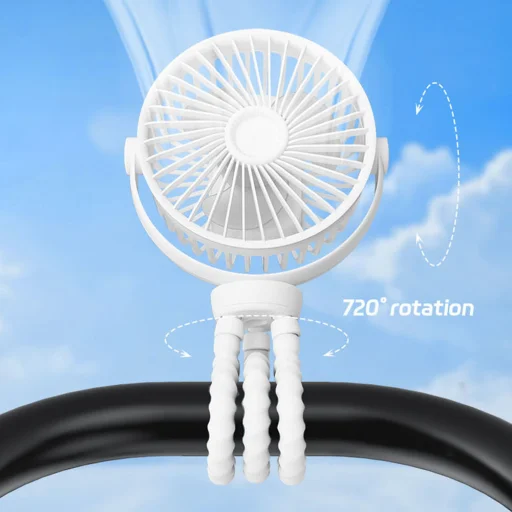  Techsuit - Babakocsi Ventilátor (VP1) - Hordozható, Négysebességes, 360°-ban Hajlítható Tripod Csiptető, 4000mAh - Fekete - 16