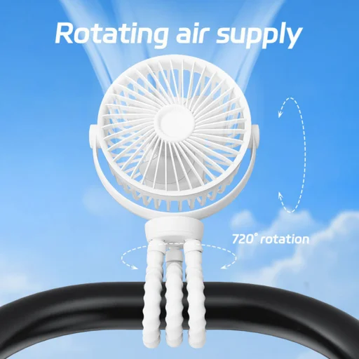  Techsuit - Babakocsi Ventilátor (VP1) - Hordozható, Négysebességes, 360°-ban Hajlítható Tripod Csiptető, 4000mAh - Fekete - 3