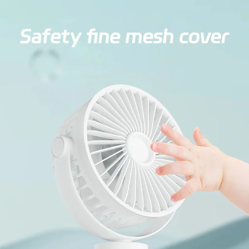  Techsuit - Babakocsi Ventilátor (VP1) - Hordozható, Négysebességes, 360°-ban Hajlítható Tripod Csiptető, 4000mAh - Fekete - 6