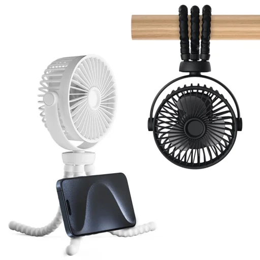  Techsuit - Babakocsi Ventilátor (VP1) - Hordozható, Négysebességes, 360°-ban Hajlítható Tripod Csiptető, 4000mAh - Fekete - 7