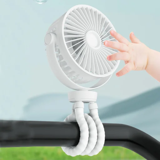  Techsuit - Babakocsi Ventilátor (VP1) - Hordozható, Négysebességes, 360°-ban Hajlítható Tripod Csiptető, 4000mAh - Fekete - 9