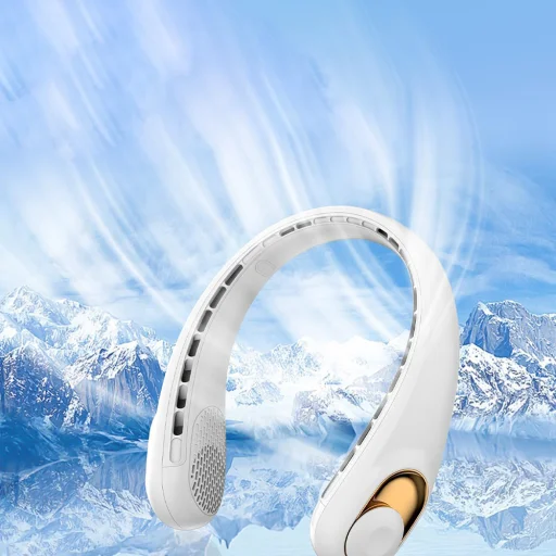 Techsuit - Nyakventilátor (S9) - Hordozható, digitális kijelzővel, 3 szélsebességgel, 5200mAh, 5800RPM - Kék - 4