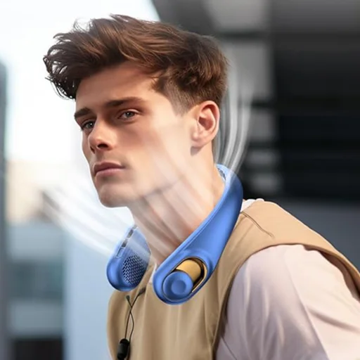 Techsuit - Nyakventilátor (S9) - Hordozható, digitális kijelzővel, 3 szélsebességgel, 5200mAh, 5800RPM - Kék - 5