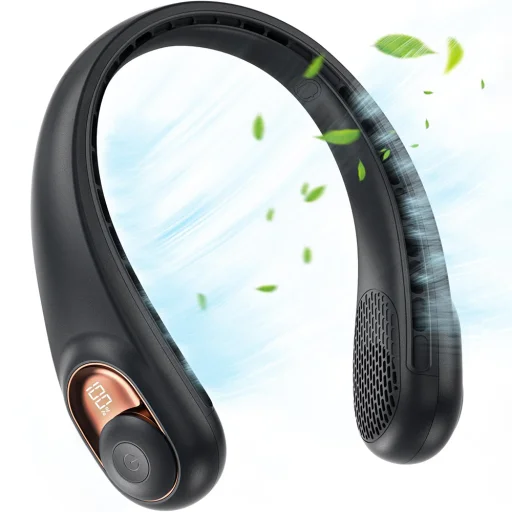 Techsuit - Nyakventilátor (S9) - Hordozható, digitális kijelzővel, 3 sebességfokozat, 5200mAh, 5800RPM - Fekete - 1