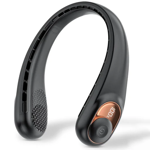 Techsuit - Nyakventilátor (S9) - Hordozható, digitális kijelzővel, 3 sebességfokozat, 5200mAh, 5800RPM - Fekete - 2