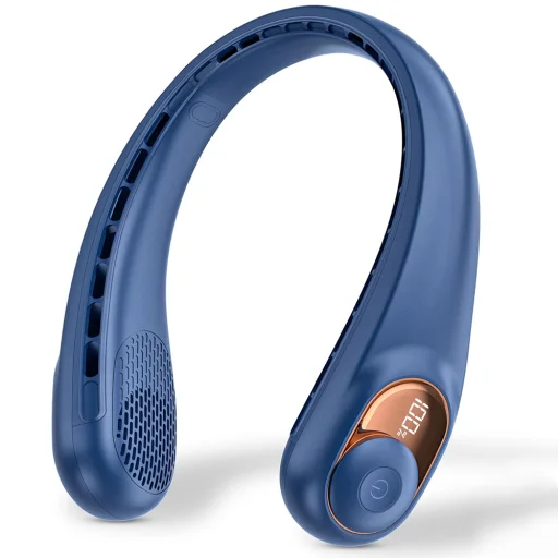 Techsuit - Nyakventilátor (S9) - Hordozható, digitális kijelzővel, 3 szélsebességgel, 5200mAh, 5800RPM - Kék - 2