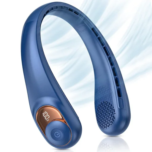 Techsuit - Nyakventilátor (S9) - Hordozható, digitális kijelzővel, 3 szélsebességgel, 5200mAh, 5800RPM - Kék - 3