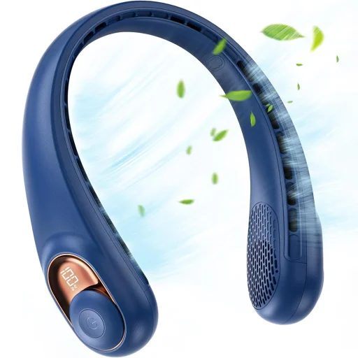 Techsuit - Nyakventilátor (S9) - Hordozható, digitális kijelzővel, 3 szélsebességgel, 5200mAh, 5800RPM - Kék - 1