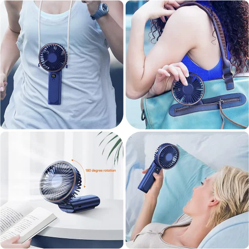  Techsuit - Prémium Mini Kézi Ventilátor (M12) - LED digitális kijelzővel, USB-C tölthető, 6 szélsebesség, 5000mAh - Kék - 5