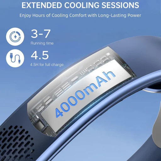 Techsuit - Nyakventilátor (S8) - Hordozható, digitális kijelzővel, 3 szélsebesség, 4000mAh, 7300RPM - Fekete - 11