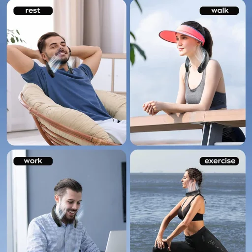 Techsuit - Nyakventilátor (S8) - Hordozható, digitális kijelzővel, 3 szélsebesség, 4000mAh, 7300RPM - Fekete - 13