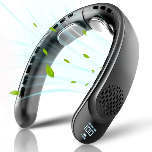 Techsuit - Nyakventilátor (S8) - Hordozható, digitális kijelzővel, 3 szélsebesség, 4000mAh, 7300RPM - Fekete - 1