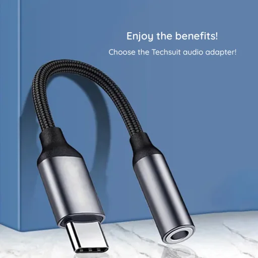 Techsuit - Premium Kábel Adapter MusicDoX (AC8) - 3,5 mm-es jack, Hi-Fi Hangzás, 3A, ABS, 0,1 m - Szürke - 2