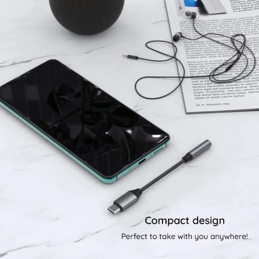 Techsuit - Premium Kábel Adapter MusicDoX (AC8) - 3,5 mm-es jack, Hi-Fi Hangzás, 3A, ABS, 0,1 m - Szürke - 4