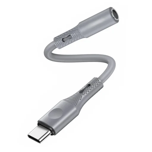 Techsuit - Prémium Hang Adapter SoundFleX (AC1) - Type-C - 3,5 mm Jack, Hi-Fi Minőség, DAC Chip, Szilikagél, 0,1 m - Szürke - 2