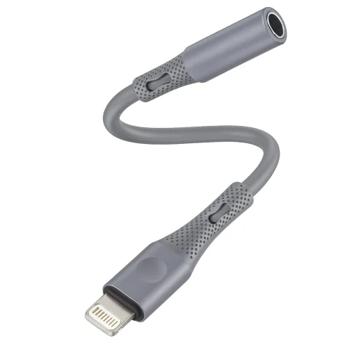 Techsuit - Prémium Kábel Adapter SoundFleX (AC2) - Villámcsatlakozó 3,5 mm-es Jackhez, Hi-Fi Minőség, DAC Chip, Szilikagél, 0,1m - Szürke - 2