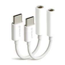 Techsuit - (2 darabos) Kábeladapter FuseXound (AC18) - Type-C-ről 3,5 mm-es Jack-re, 3A, Plug and Play, Fonott - Fehér