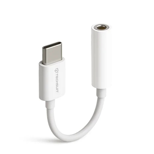 Techsuit - (2 darabos) Kábeladapter FuseXound (AC18) - Type-C-ről 3,5 mm-es Jack-re, 3A, Plug and Play, Fonott - Fehér - 2